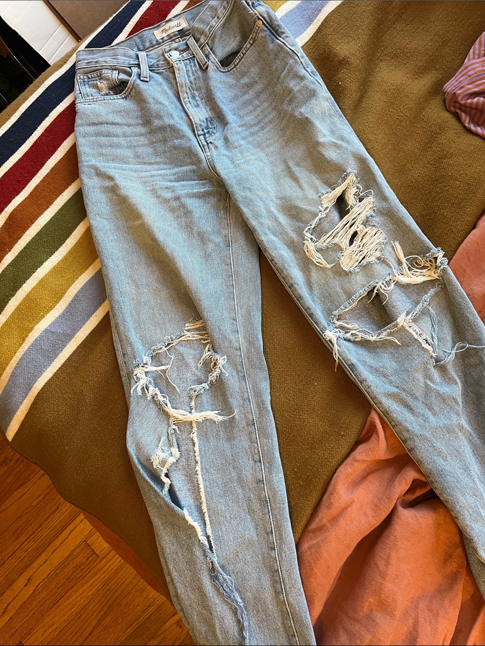 Madewell Light Blue Distressed Baggy Straight Jeans